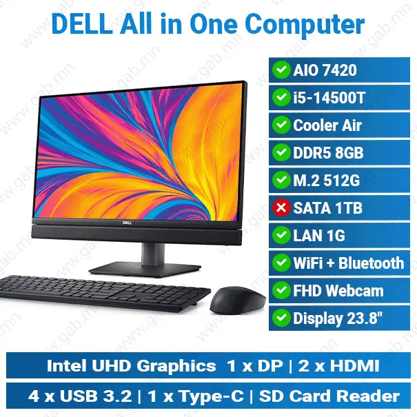 DELL OptiPlex 7420/ i5-14500T/ 16G D5/ M.2 512GB/ Non-Touch 23.8" All in One PC'