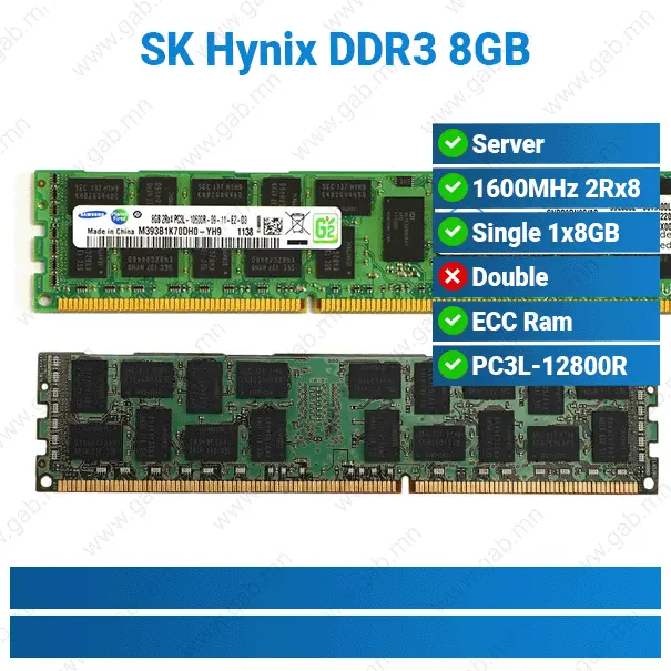 DDR3 8GB 1600MHz 2Rx8 PC3L-12800R ECC RAM