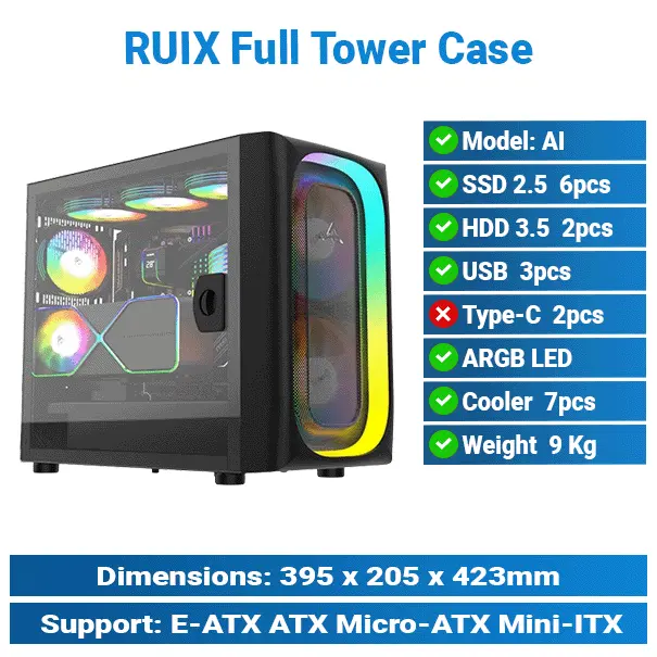 Ruix AI Full Tower Black Case