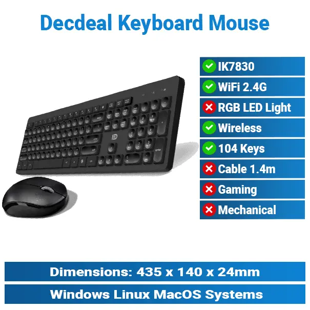 Decdeal ik7830 Wireless Black Keyboard Mouse KMP