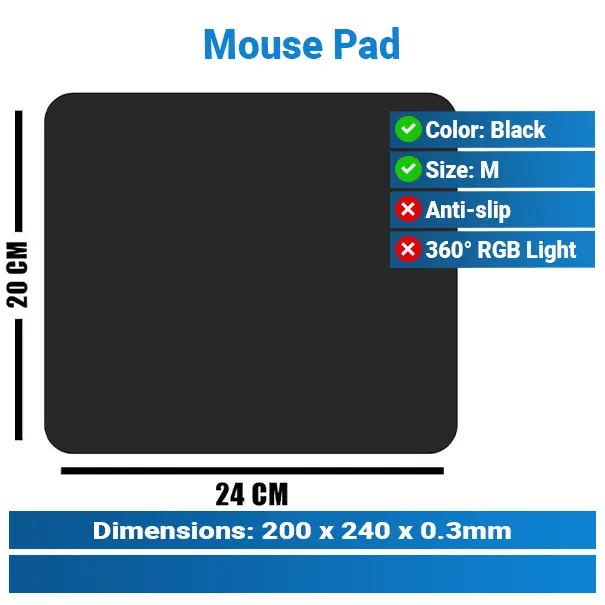 20*24*0.3mm Black Desktop Mouse Pad KMP
