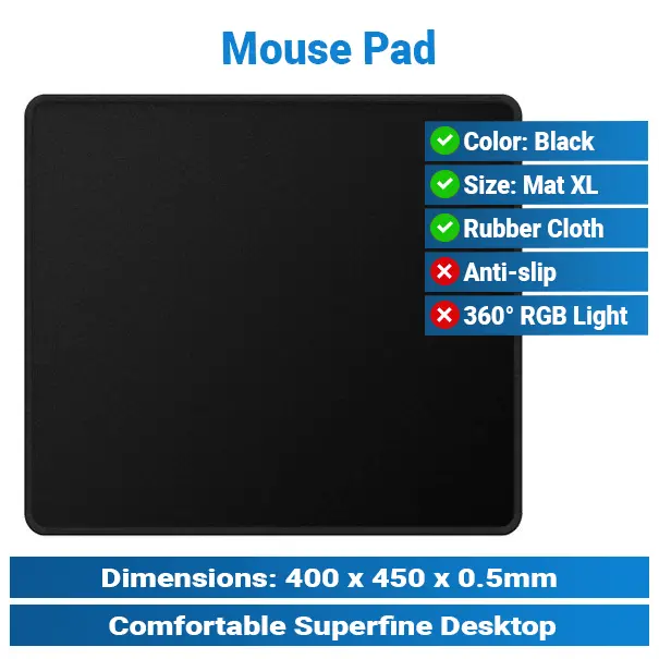 40*45*0,5mm Black Gaming Mouse Pad KMP