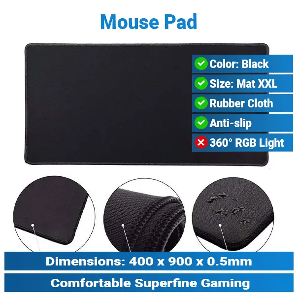 40*90*0,5mm Black Gaming Mouse Pad KMP