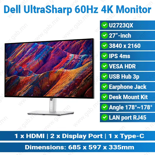 DELL UltraSharp U2723QX 27-inch 60Hz 4K HDMI DP Black | Desktop Monitor