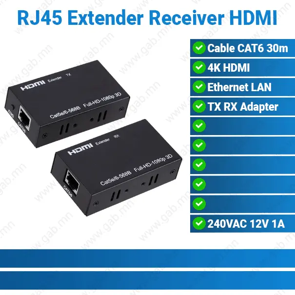 RJ45 Extender Receiver HDMI TX/RX 60m Network