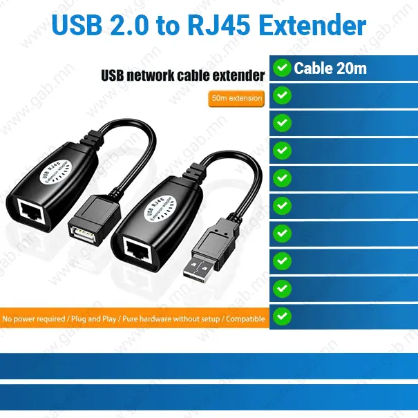 USB 2.0 to RJ45 Signal Enhancer Extension Cable 50m Extender Network