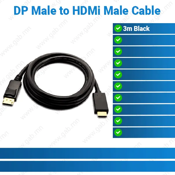 DP Male to HDMi Male 3m Black Cable