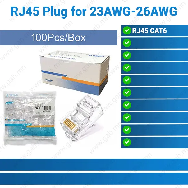 RJ45 Cat6 100ш Plug for 23AWG-26AWG Network