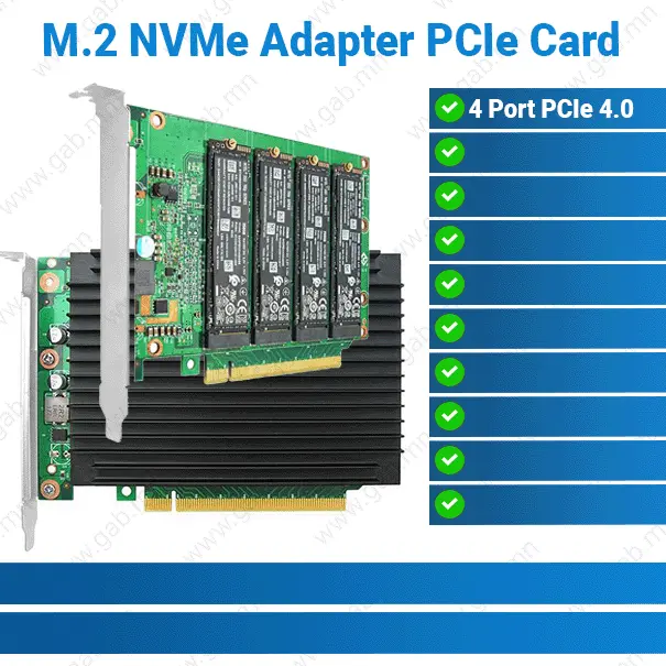 Linkreal PCIe 4.0 x16 4-Port NVMe M.2 SSD Adapter PCIe Card