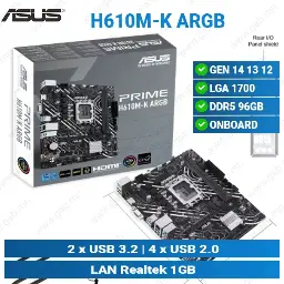 [#12'0005] ASUS Prime H610M-K ARGB D5 LGA1700 | Desktop Motherboard