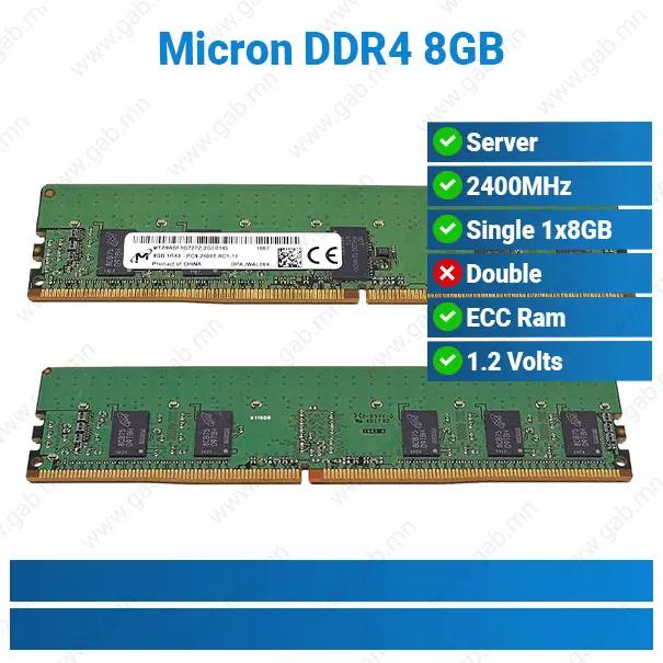 [#15'0015] DDR4 8GB 1RX8 PC4-2400T-RD1-1 Micron | ECC RAM