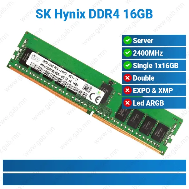 [#15'0019] DDR4 16GB 2400MHz 2Rx8 PC4-2400T SK Hynix ECC RAM