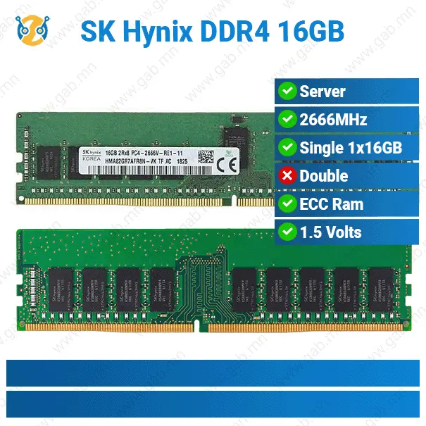 [#15'0020] DDR4 16GB 2Rx8 PC4-2666V-RE1-11 SK Hynix ECC