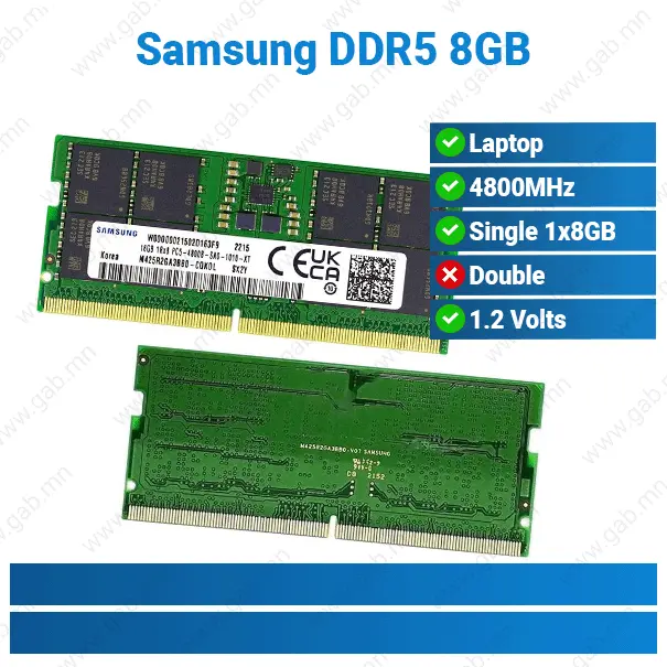 [#15'0035] DDR5 8GB 1Rx16 PC5-4800B Samsung Laptop RAM