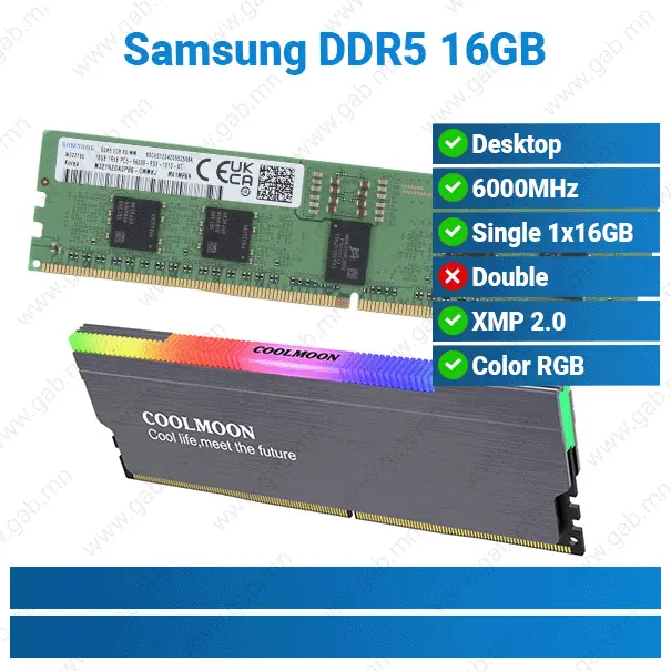 [#15'0043] DDR5 16GB 6000MT/s XMP RGB Samsung PC RAM