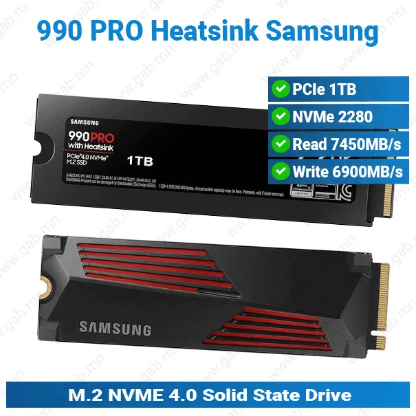 [#16'0009] M.2 2280 1TB NVMe 4.0 990 PRO Heatsink Samsung