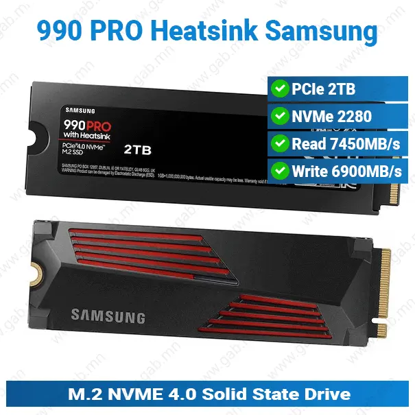 M.2 2280 2TB NVMe 4.0 990 PRO Heatsink Samsung HDD'
