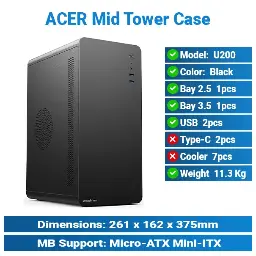 [#19'0003] Acer U200 Black | Mini-Tower Case