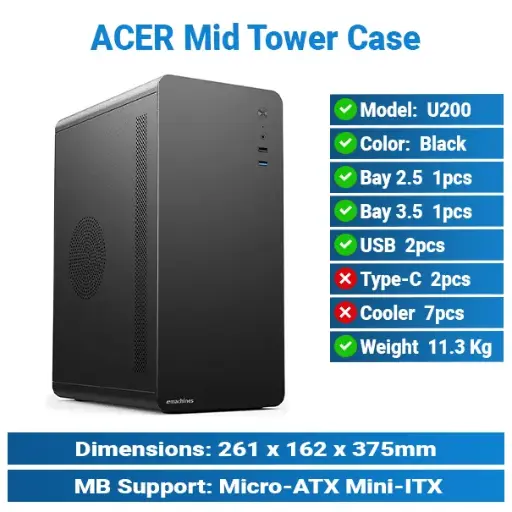 [#19'0003] ACER U200 Mini Tower Black | PC Case