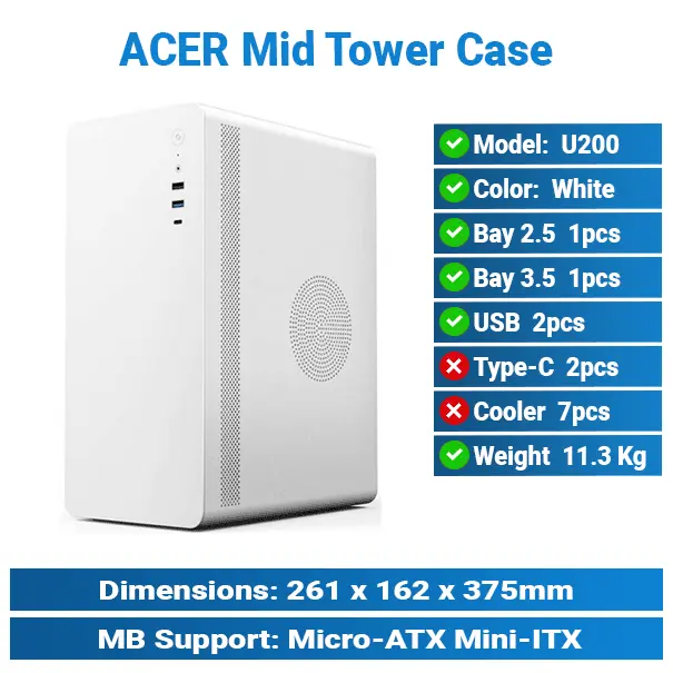 [#19'0002] ACER U200 Mini Tower White | PC Case