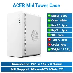[#19'0002] Acer U200 White | Mini-Tower Case