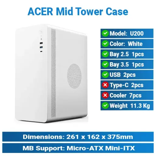 [#19'0002] ACER U200 Mini Tower White | PC Case