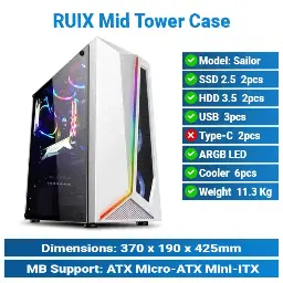 [#19'0012] Ruix Sailor RGB Mid Tower White Case