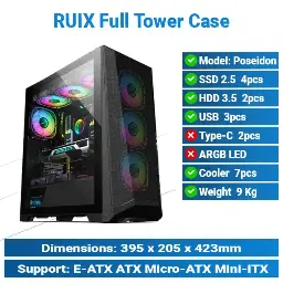 [#19'0015] Ruix Poseidon Full Tower Black Case