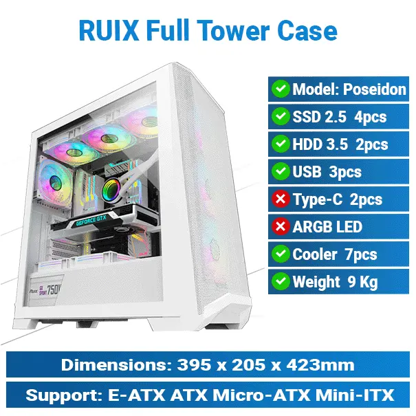 [#19'0016] Ruix Poseidon Full Tower White Case