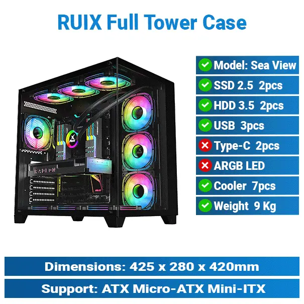 [#19'0017] Ruix Sea View Pro Max Full Tower Black Case