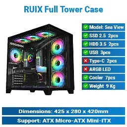 [#19'0017] Ruix Sea View Pro Max Full Tower Black Case