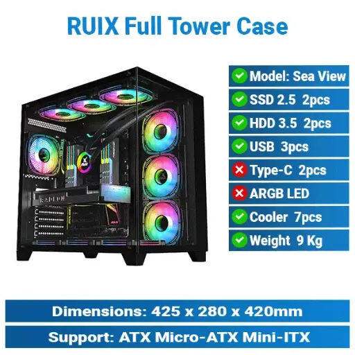 [#19'0017] Ruix Sea View Pro Max Full Tower Black Case