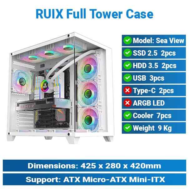 [#19'0018] Ruix Sea View Pro Max Full Tower White | PC Case