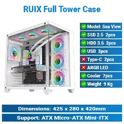 [#19'0018] Ruix Sea View Pro Max Full Tower White Case