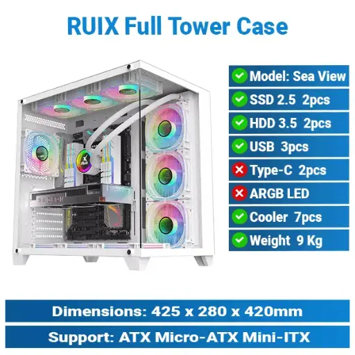 [#19'0018] Ruix Sea View Pro Max Full Tower White Case