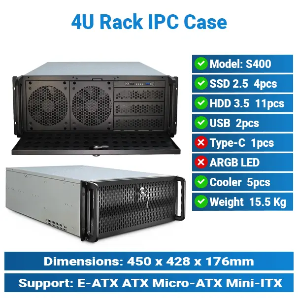 [#19'0021] S400 450*428*176mm 4U Rack IPC Case