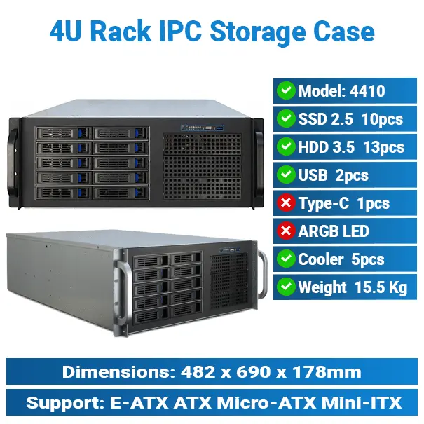 [#19'0022] 10 x 3.5" Drive Bays Storage 4U Rack IPC Case