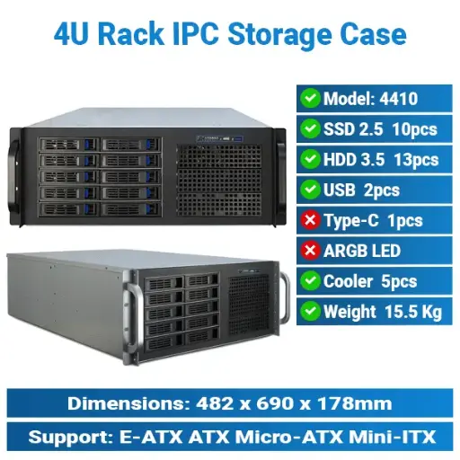 [#19'0022] 10 x 3.5" Drive Bays Storage 4U Rack IPC Case