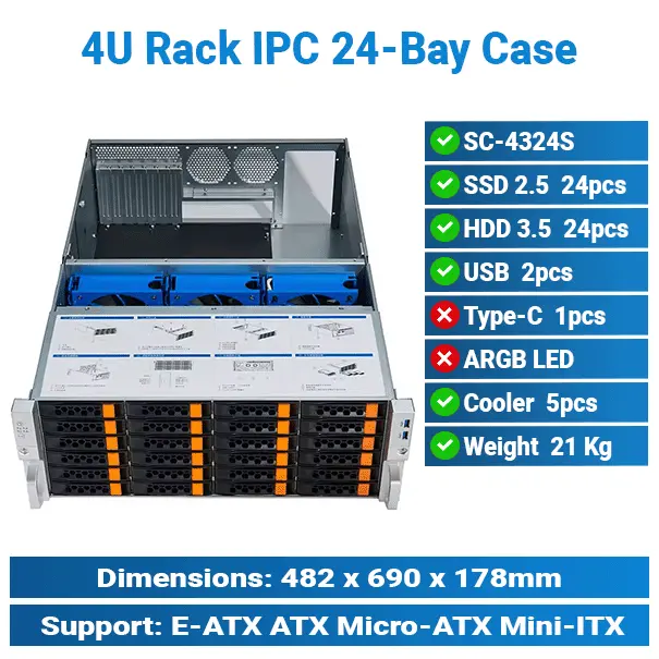 [#19'0024] 24 x 3.5" Drive Bays Storage 4U Rack IPC Case
