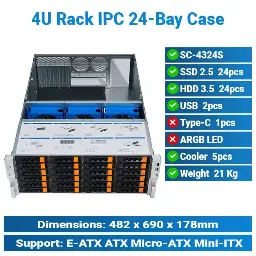 [#19'0024] 24 x 3.5" Drive Bays Storage 4U Rack IPC Case