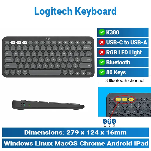 [#20'0009] Logitech K380 Multi-Device Bluetooth Keyboard KMP