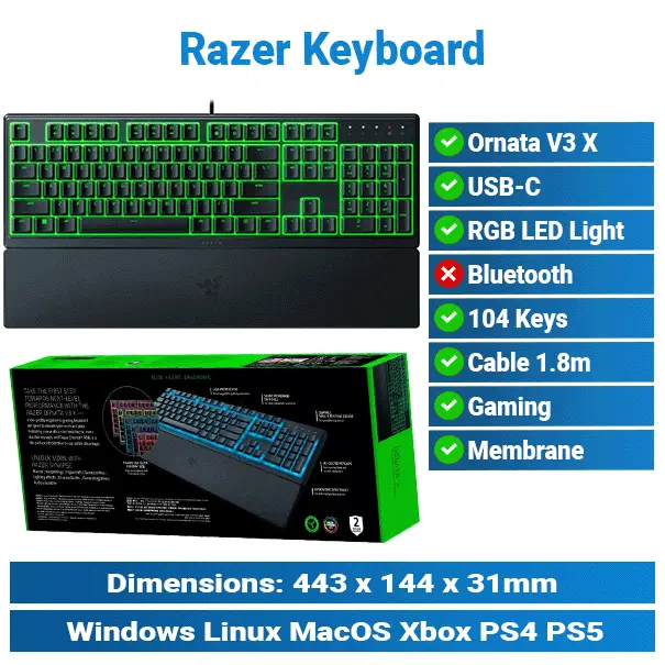 [#20'0011] Razer Ornata V3 X Membrane Wired Gaming Keyboard KMP