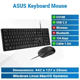 [#20'0012] ASUS CU100 Black Wired Keyboard Mouse | Office Combo