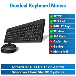 [#20'0016] Decdeal ik7830 Wireless Black Keyboard Mouse KMP