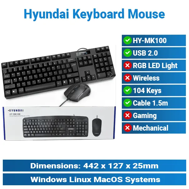 [#20'0017] Hyundai HY-MK100 Black Keyboard Mouse KMP