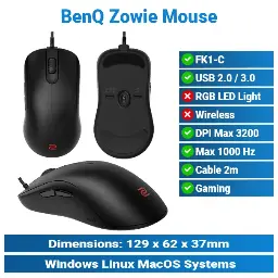 [#20'0024] BenQ ZOWIE FK1-C Black Wired Mouse | Gaming Mouse