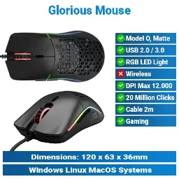 [#20'0028] Glorious Model O Matte Black Wired Mouse | Gaming Mouse