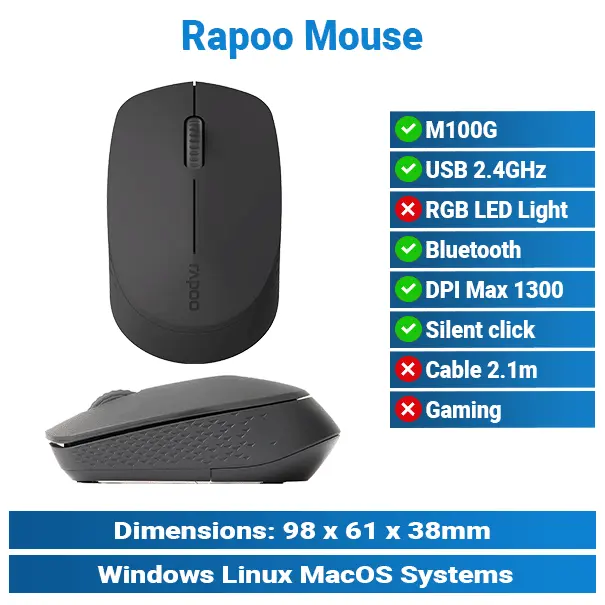 [#20'0027] Rapoo M100G Silent Bluetooth Mouse KMP