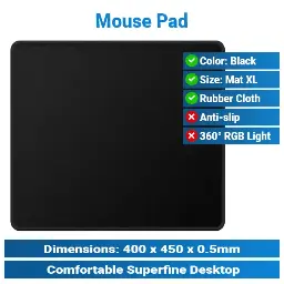 [#20'0002] 40*45*0,5mm Black Gaming Mouse Pad KMP