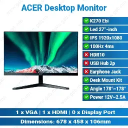 [#24'0009] ACER K270 27-inch 100Hz HDMI VGA Black | Desktop Monitor